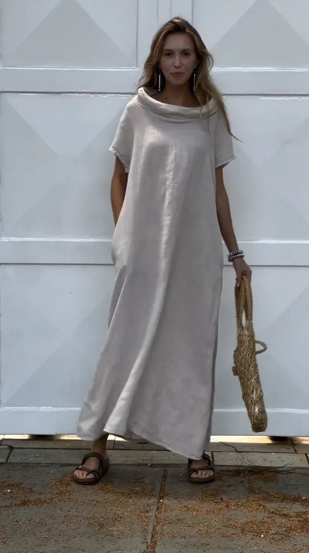 Women's Cotton linen casual dress with pocket