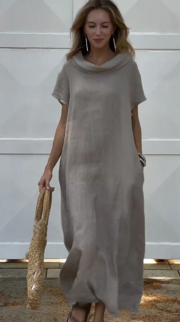 Women's Cotton linen casual dress with pocket