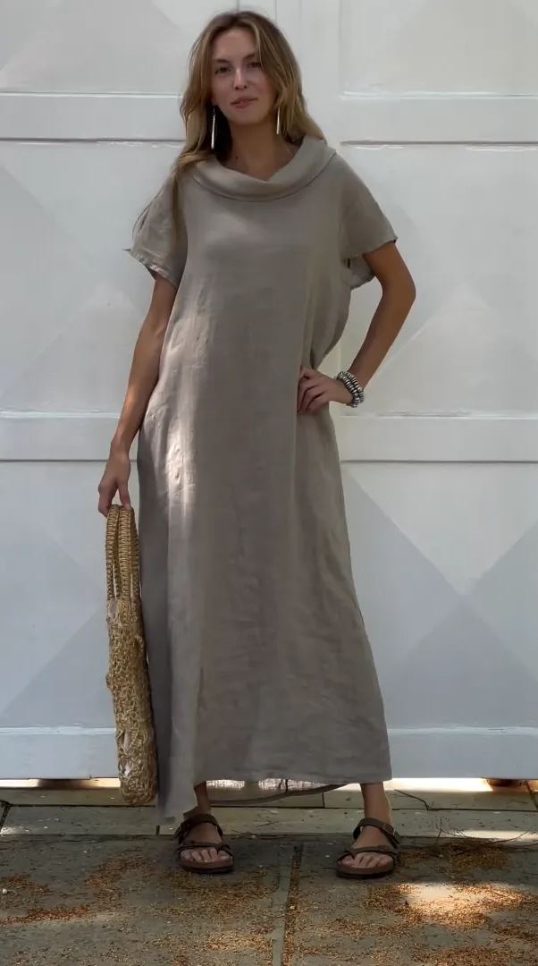 Women's Cotton linen casual dress with pocket