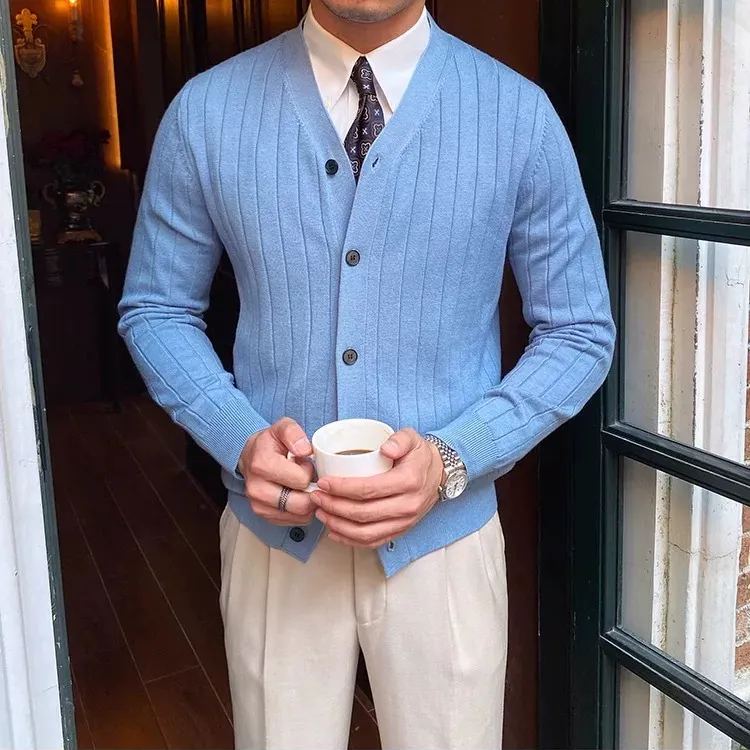 Men's Business Knit Cardigan Casual V-neck Button Sweater