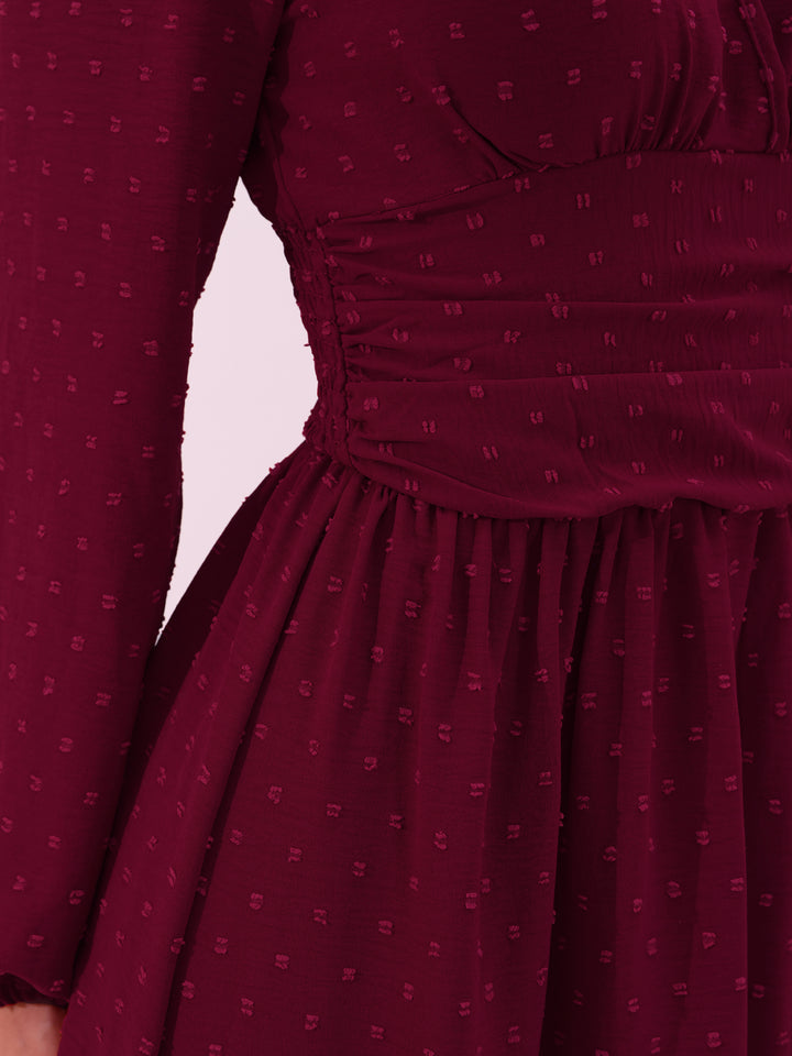 Women's V Neck Puff Sleeve Midi Dress Swiss Dot Wrap Dress