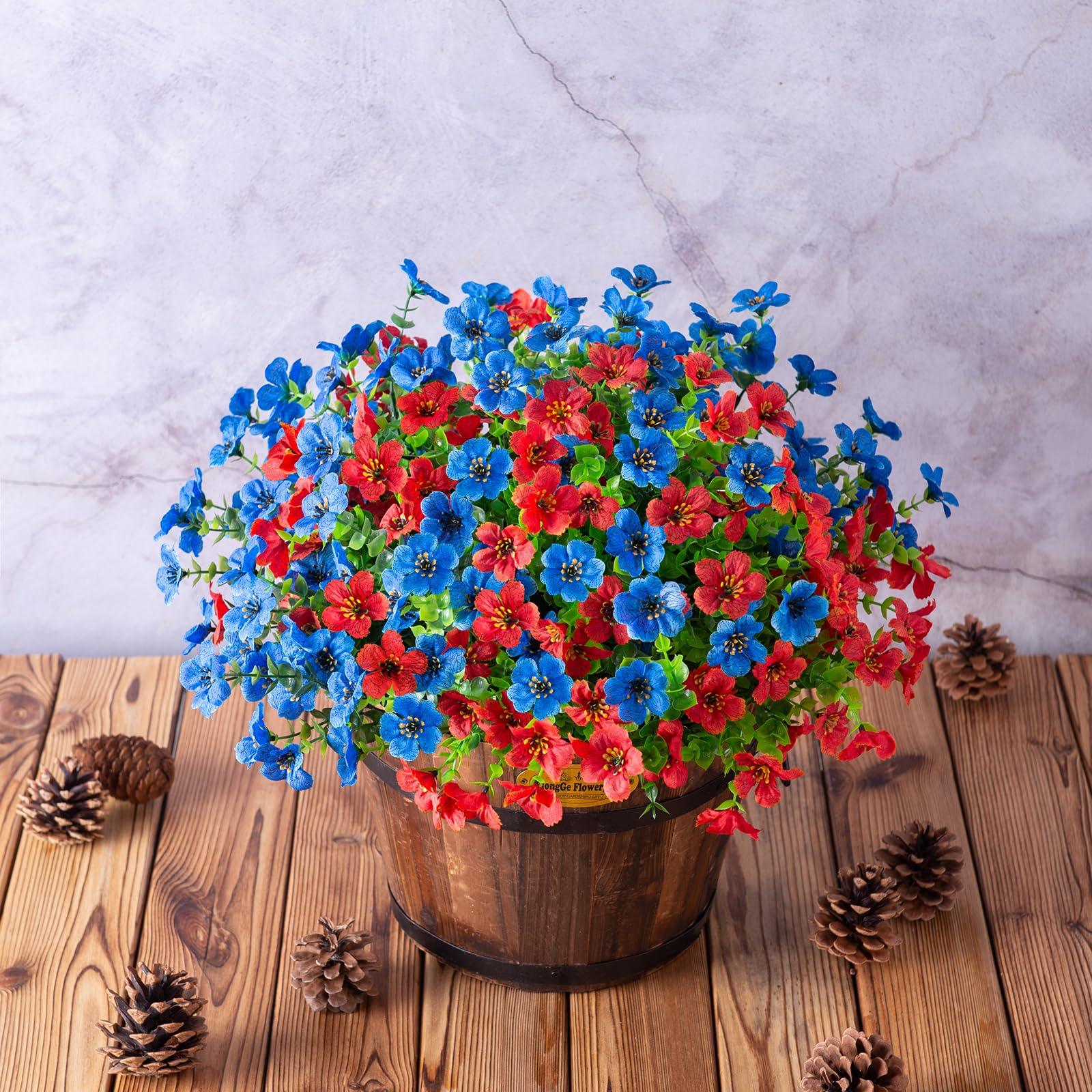 14" Silk Daisy with Eucalyptus 12 Bundles- Red Blue