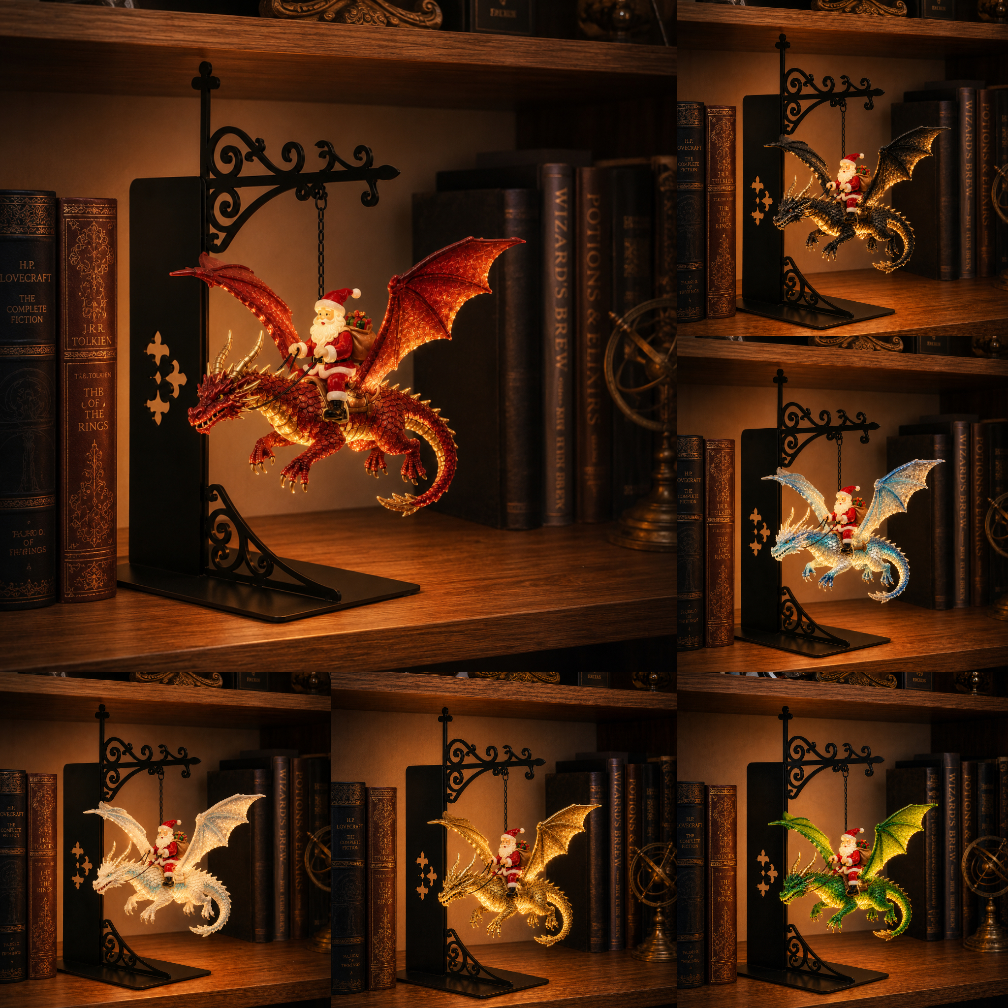 Mythical Santa Dragon Rider Suspended Bookshelf Lamp