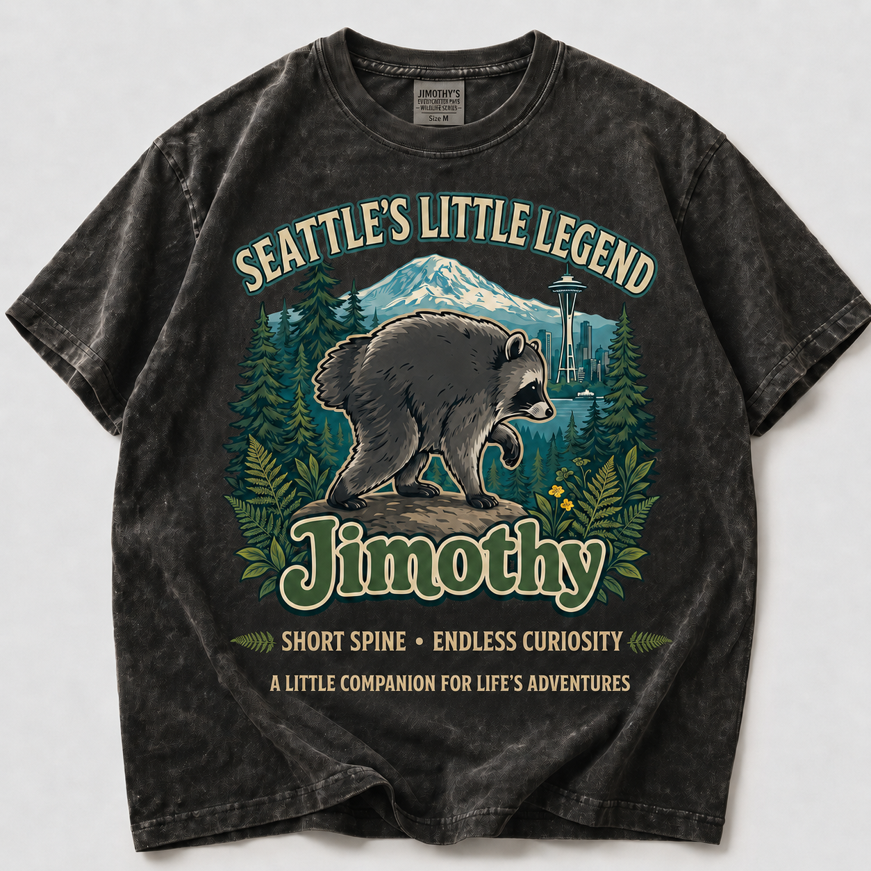 Seattle’s Little Legend Jimothy Short Spine Raccoon Retro Graphic T-Shirt
