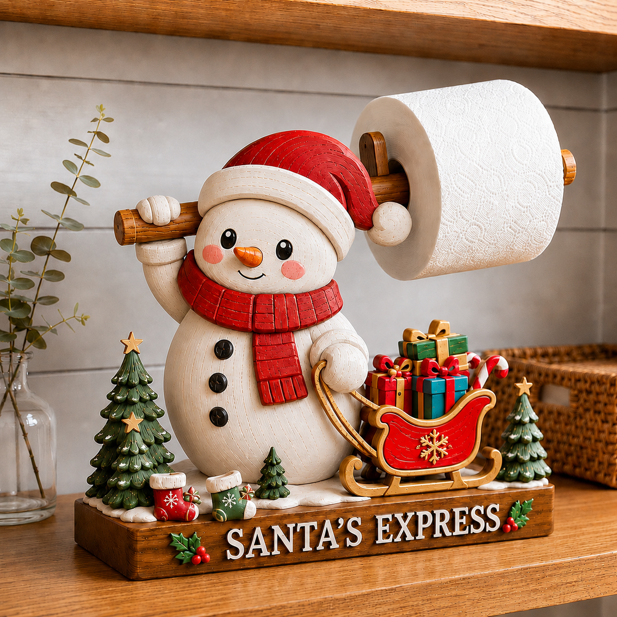 Santa's Express Handcrafted Christmas Paper Roll Holder