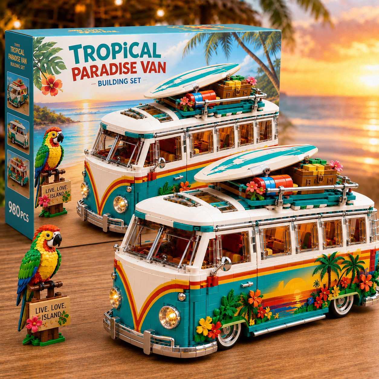 Tropical Island Surf Van Building Blocks Set