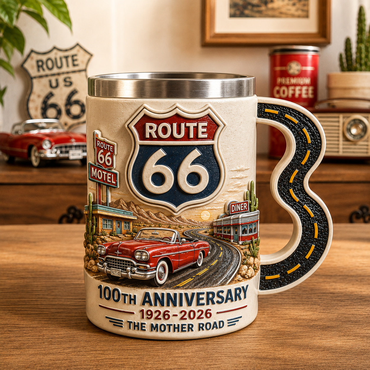 Vintage Route 66 100th Anniversary 3D Sculpted Commemorative Mug 