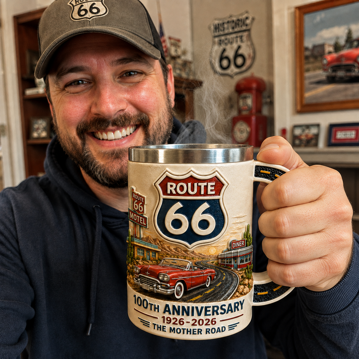 Vintage Route 66 100th Anniversary 3D Sculpted Commemorative Mug 