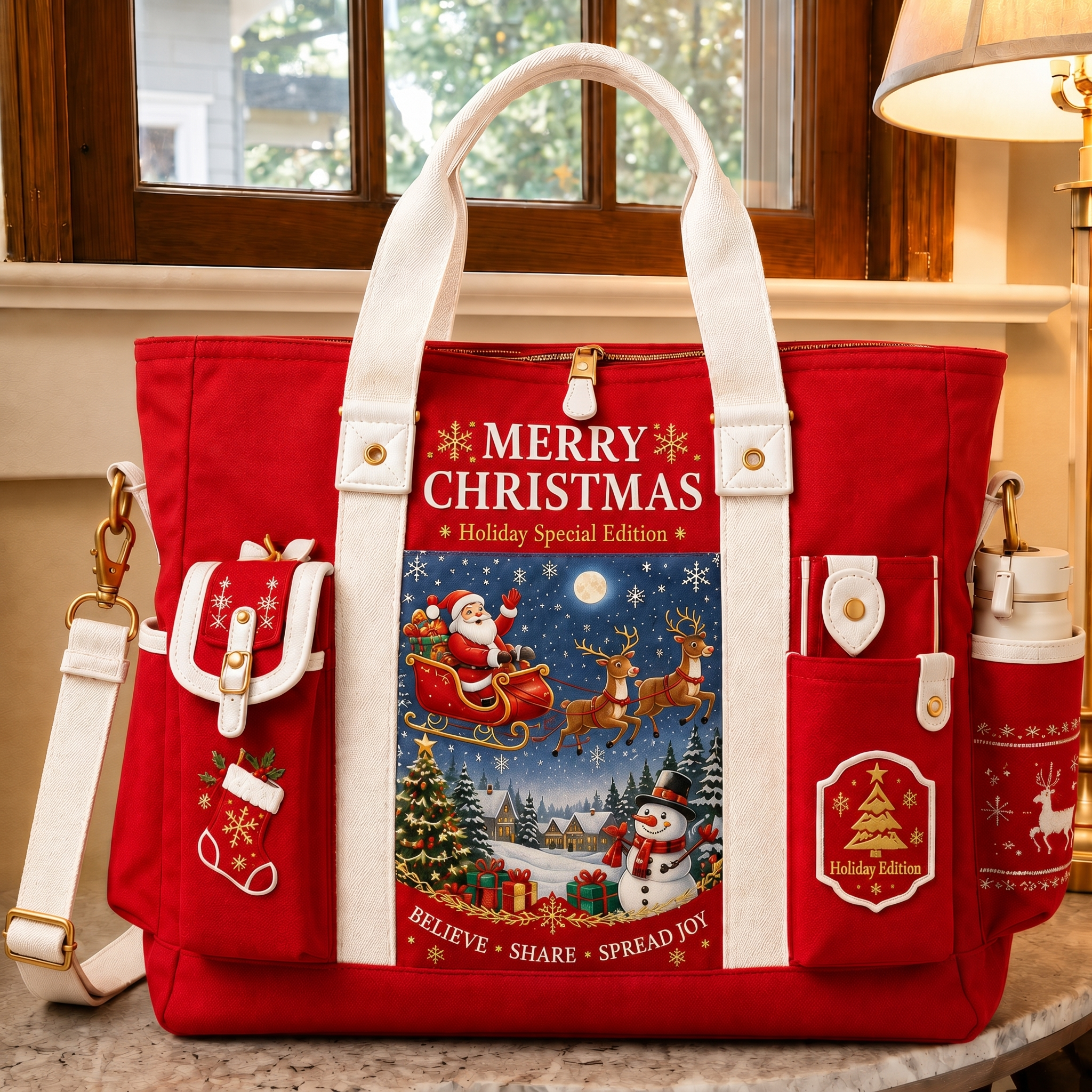 "Believe, Share, Spread Joy" Christmas Edition Multi-Functional Outdoor Utility Tote
