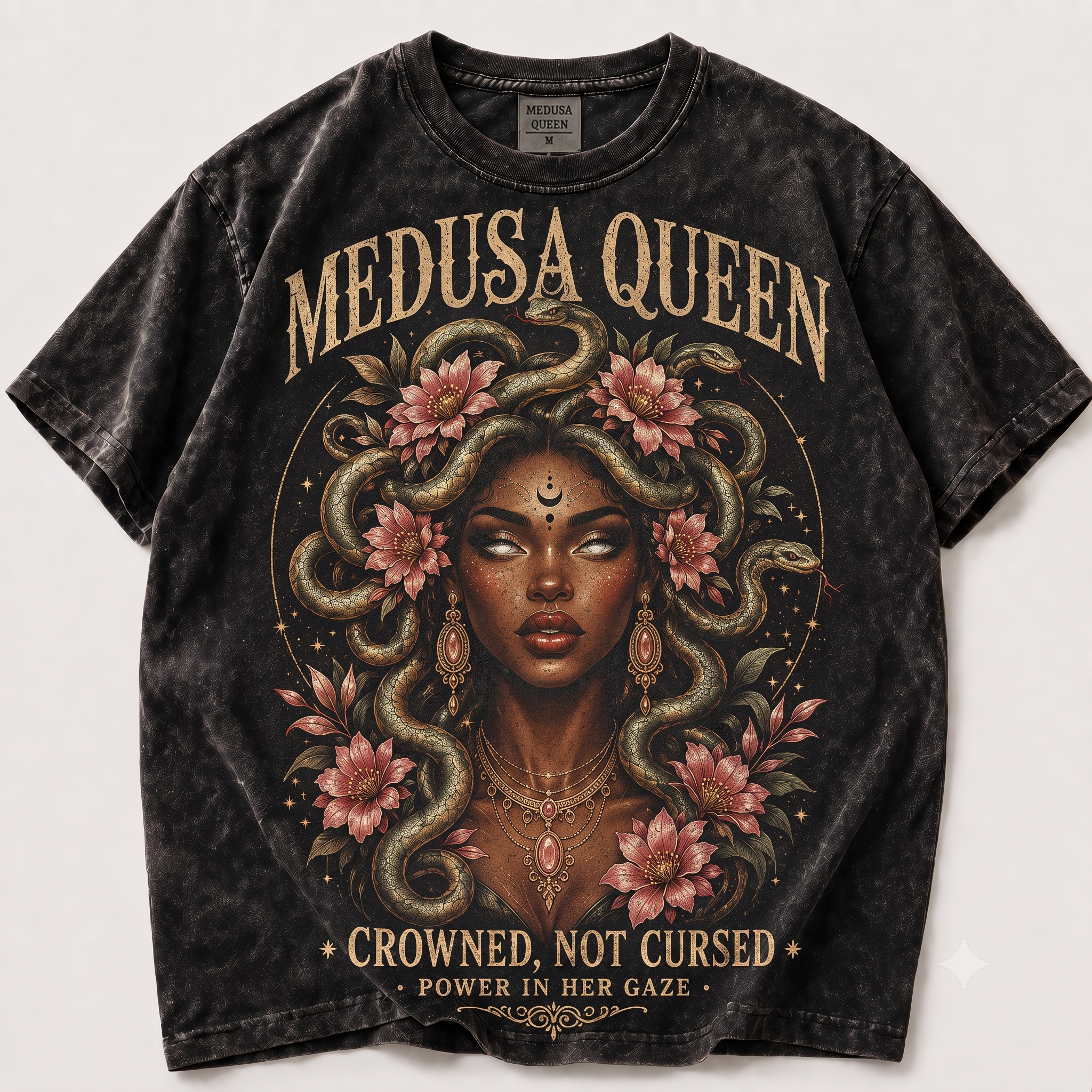 Women's Crowned Not Cursed Medusa Queen Dark Mythology Graphic T-Shirt