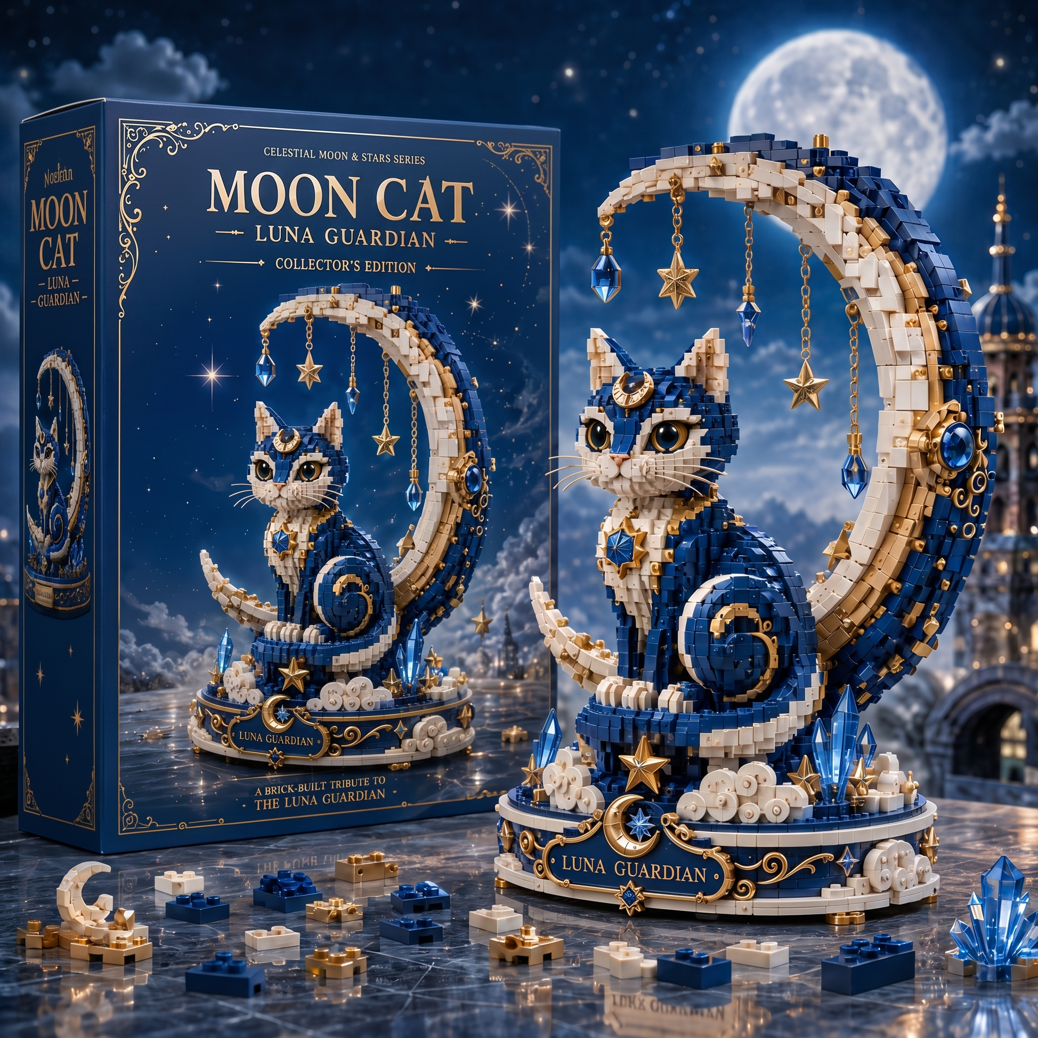 Celestial Moon Cat Guardian Building Blocks Kit