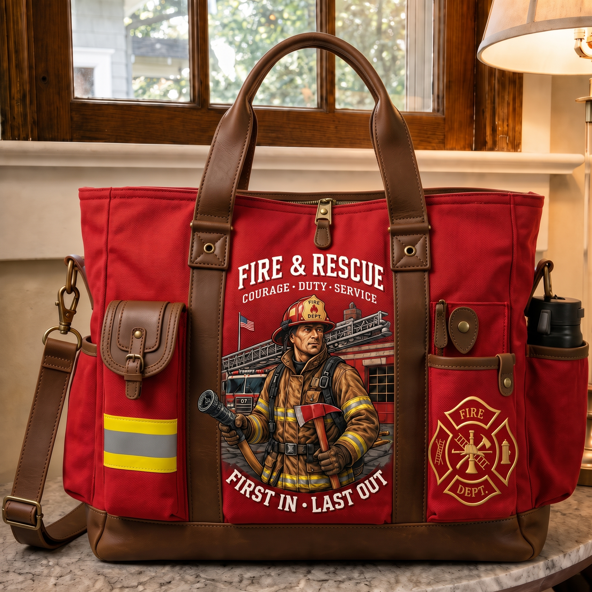 "First In, Last Out" Firefighter Tribute Multi-Functional Outdoor Utility Tote