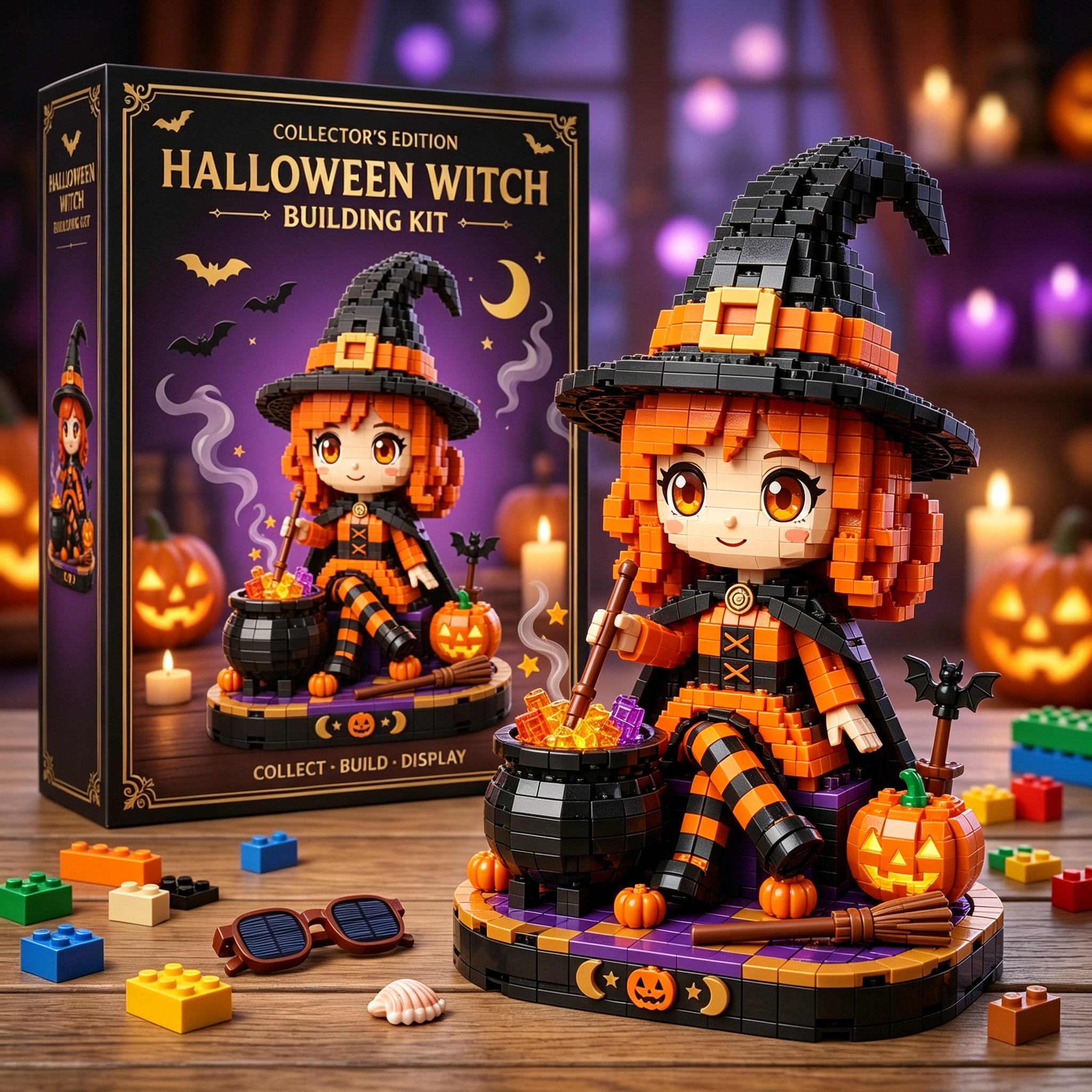 Enchanting Kawaii Halloween Witch & Magic Cauldron Building Kit
