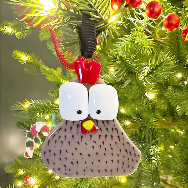 Fused Glass Silly Chicken Ornament