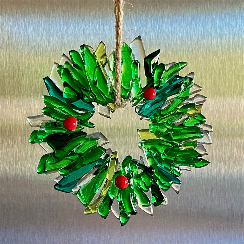 Fused glass wreath Christmas ornament