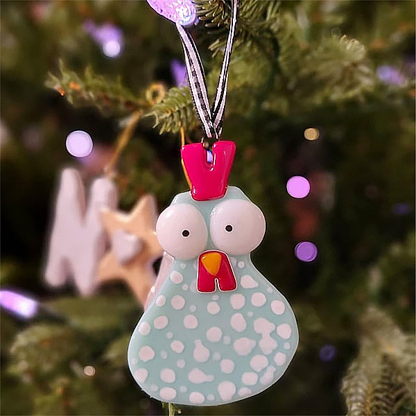 Fused Glass Silly Chicken Ornament