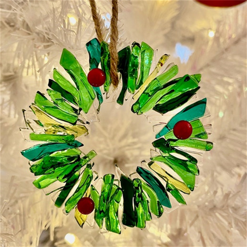 Fused glass wreath Christmas ornament