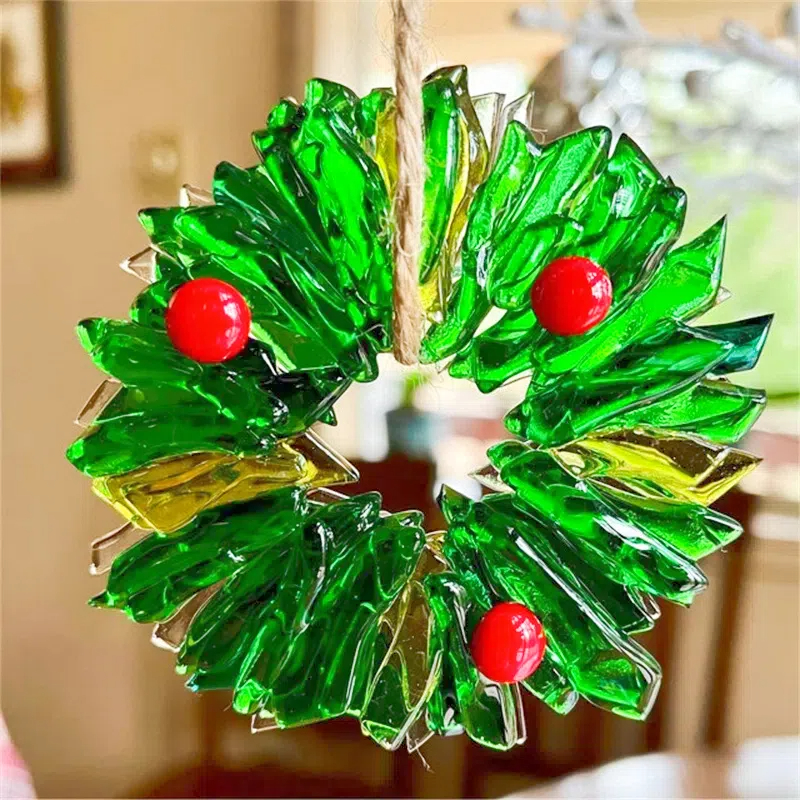 Fused glass wreath Christmas ornament
