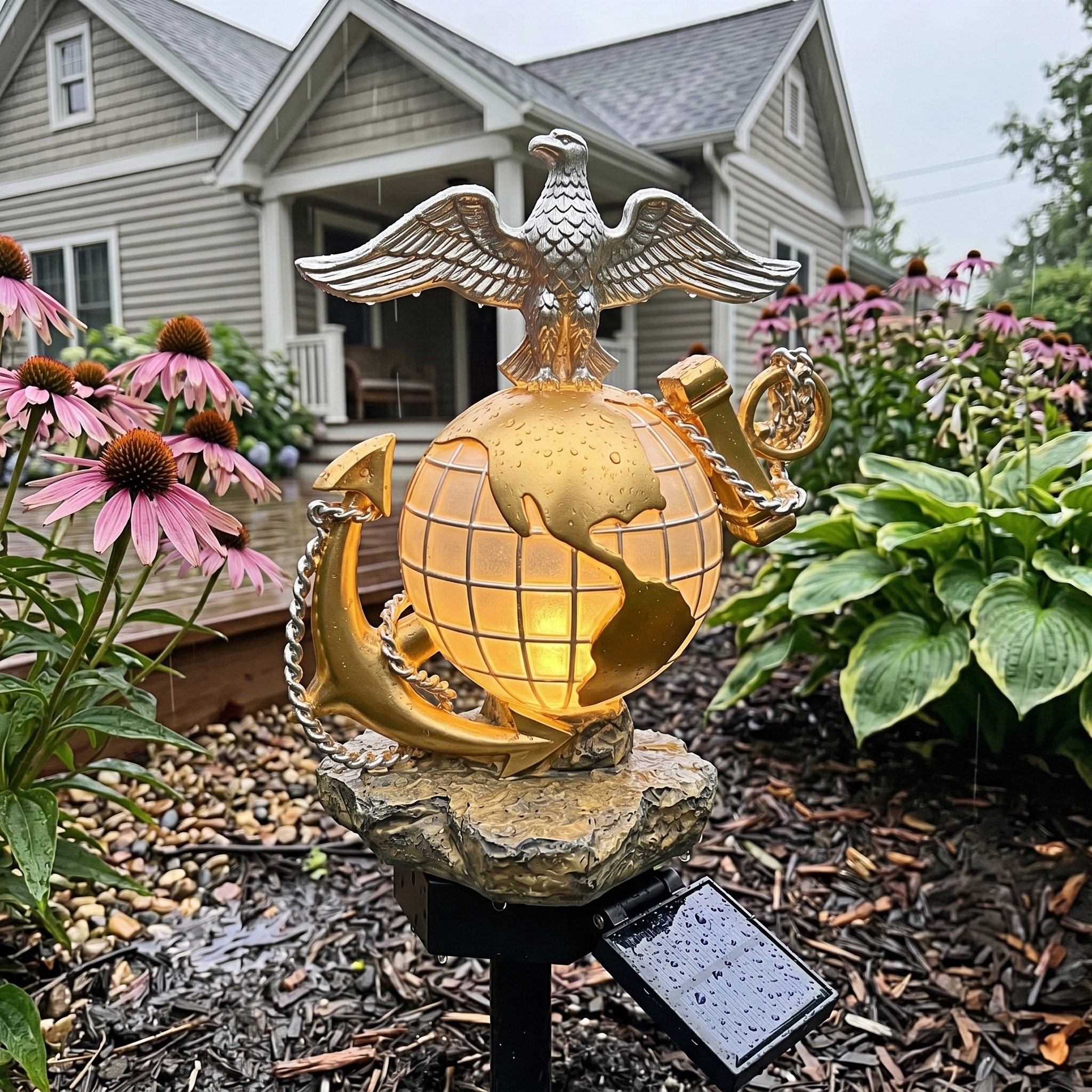 USMC Solar Garden Light: Eagle, Globe, and Anchor & Devil Dog Set
