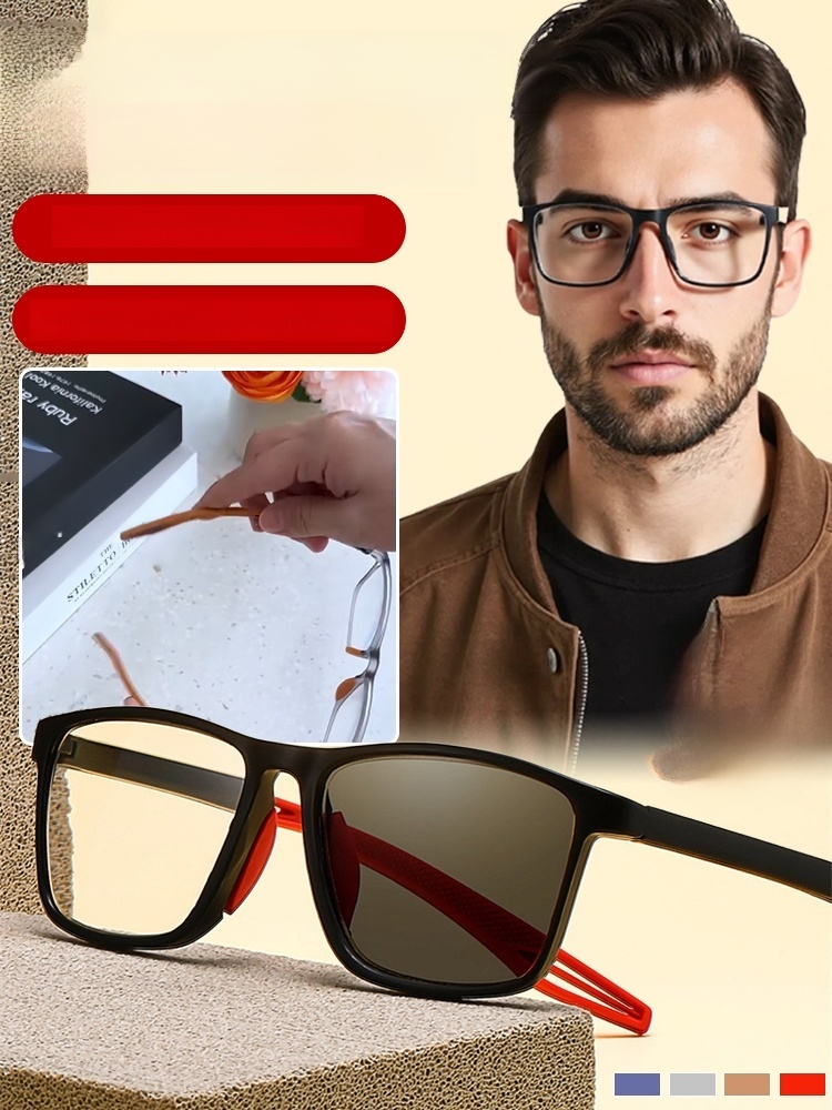 Anti-slip blue light reading glasses, Auto-tinting tech: clear indoors, sun-protection outdoors! Aviation-grade titanium. Only 8.5g, feels like nothing!