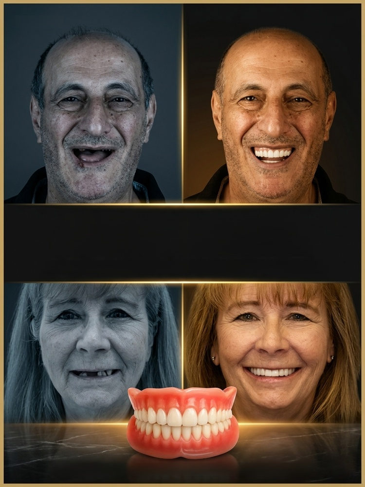 ADA-certified complete dentures (USA) 360-degree coverage, perfectly fitted to your mouth.