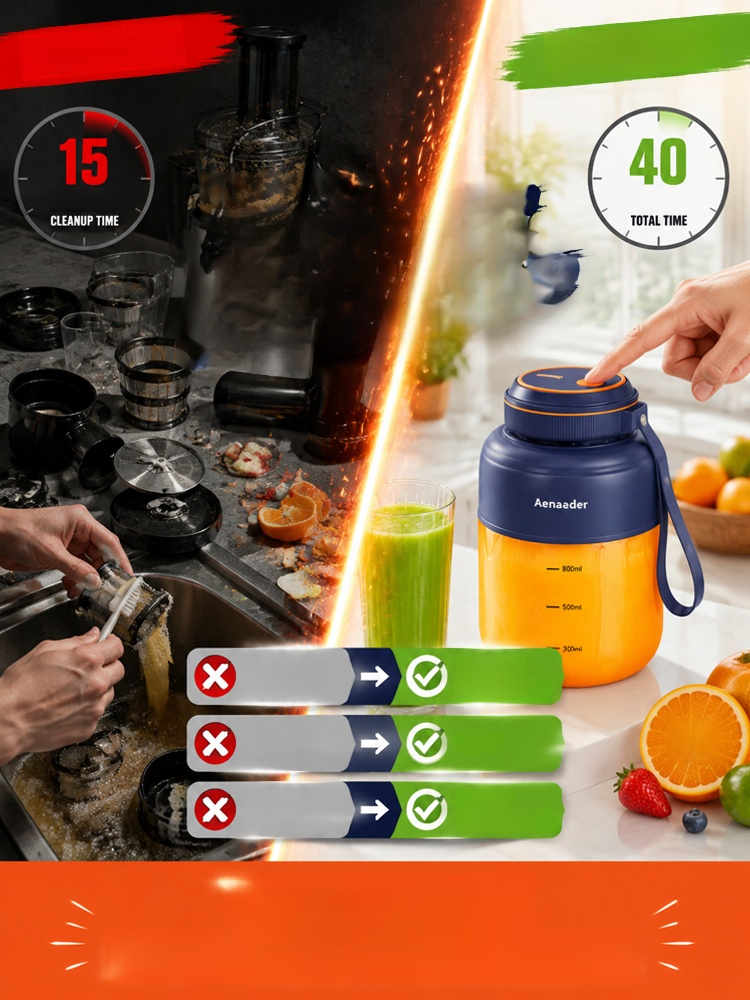 New portable juicer cup, rechargeable small multifunctional fruit juicer for home use, suitable for 1300ml Extra-Large Capacity for Whole Family!