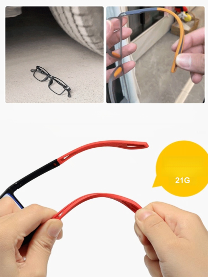 Anti-slip blue light reading glasses, Auto-tinting tech: clear indoors, sun-protection outdoors! Aviation-grade titanium. Only 8.5g, feels like nothing!