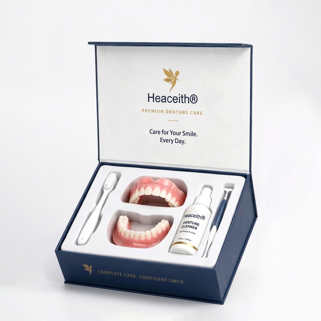Ultra-realistic artificial teeth with the same shape and color as natural teeth, perfectly adapting to the gums without pain or uncomfortable pressure.