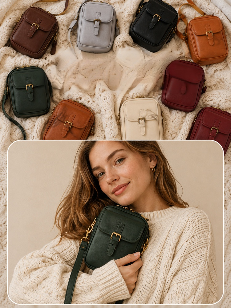 Unisex Trendy Messenger Bag, 100% Italian Leather, handcrafted vintage style. Double-layer space for essentials. Order now for 50% OFF limited deal.