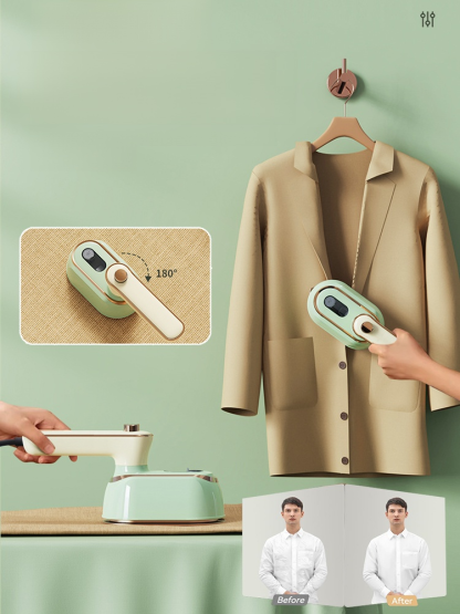 Folding steam iron, 10s fast heating with 180° rotating handle for easy flat and hanging ironing.