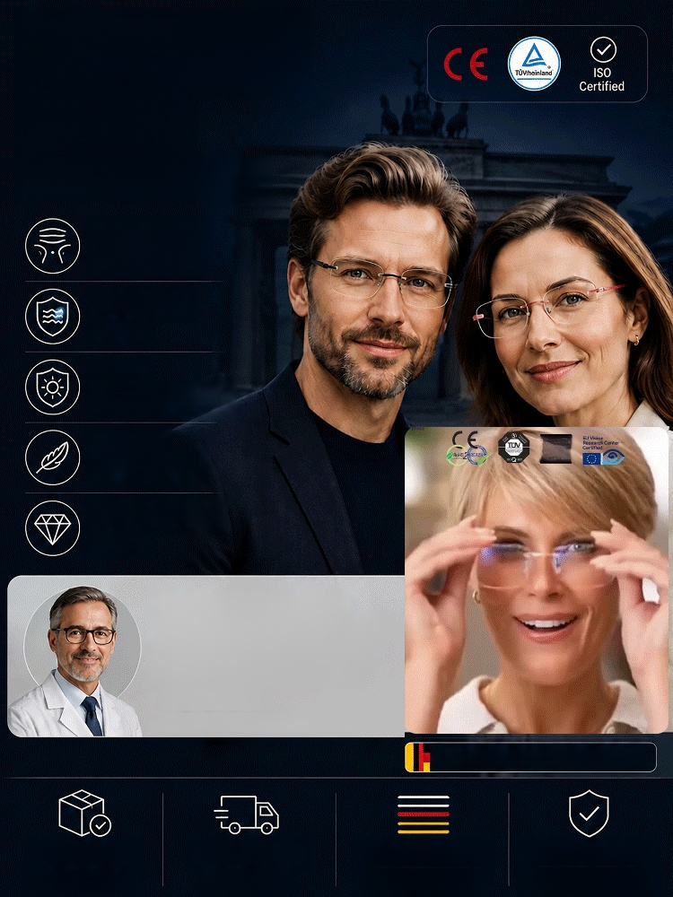 German Optical Precision Glasses: Clear Vision Near, Ultra-light Diamond-Cut Rimless Reading Glasses