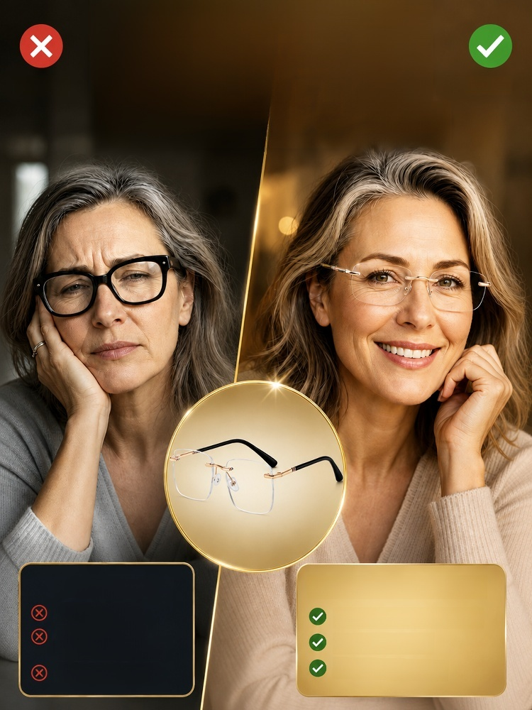 Diamond Rimless Blue Light Blocking Reading Glasses, One Pair for All Distances. Clear Vision, No Boundaries!