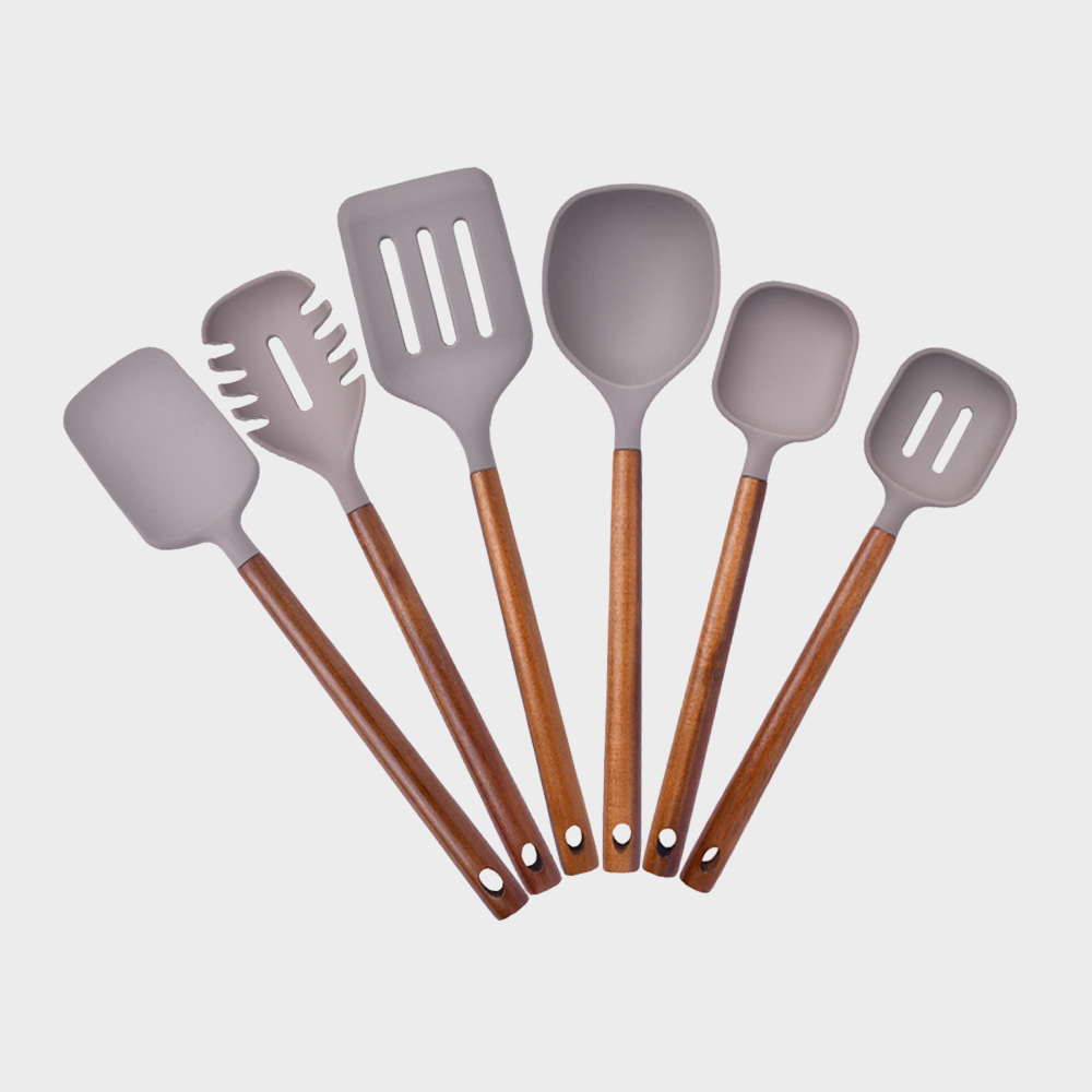 Bamboo handle silicone spatula set kitchenware bucket spoon spatula 6-piece set