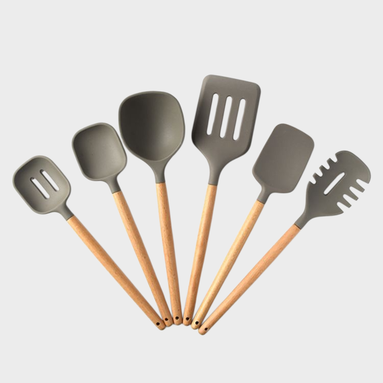 Bamboo handle silicone spatula set kitchenware bucket spoon spatula 6-piece set