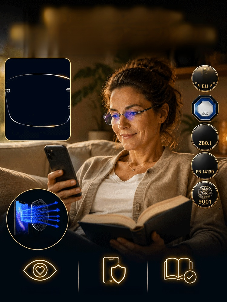 German Optical Precision Glasses: Clear Vision Near, Ultra-light Diamond-Cut Rimless Reading Glasses