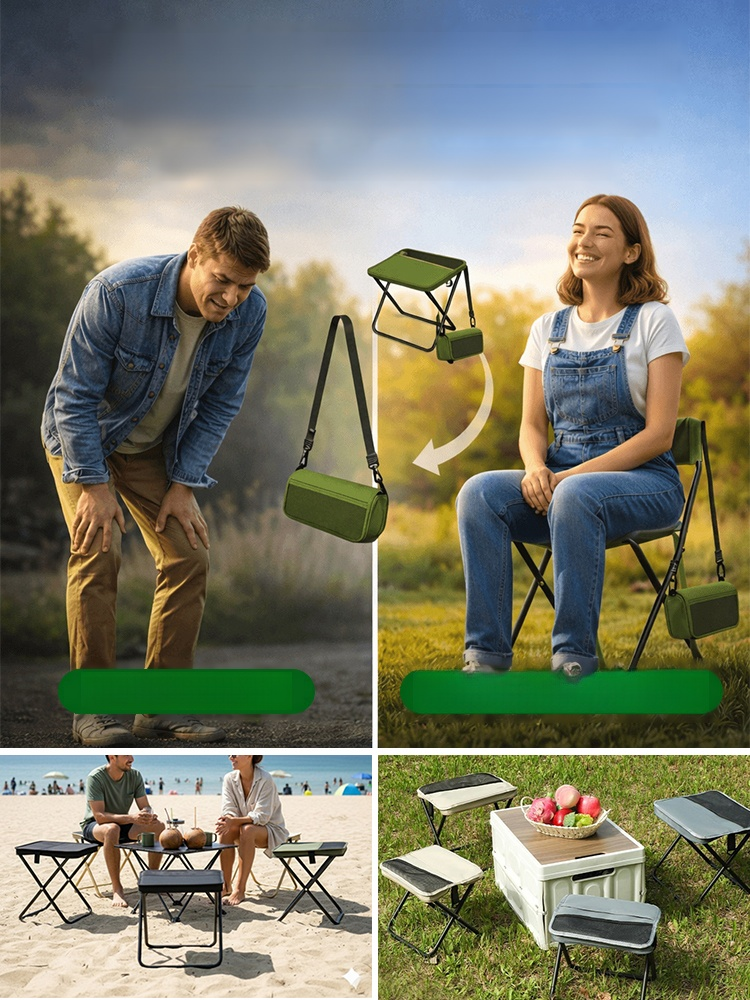 Camping Chairs, Upgraded Foldable Stool, 1.5 lbs ultra light, Max Load Capacity 500lbs