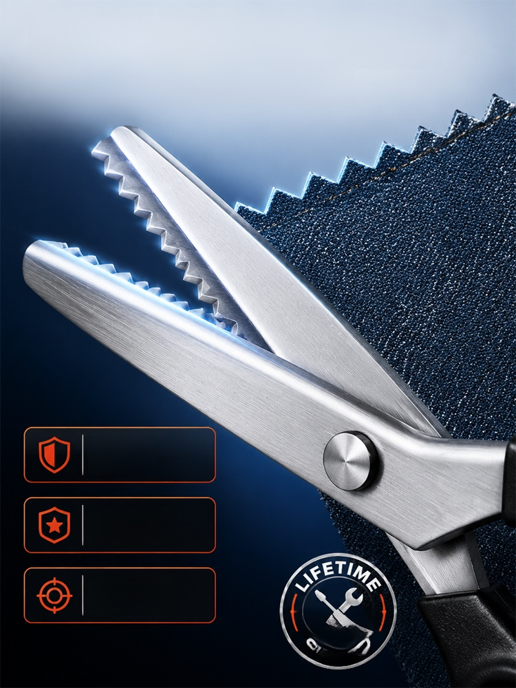 [Automatic Edge Sealing] Multi-functional Serrated Edge Scissors, Stop Fabric Fraying Instantly! German Hardened Steel. Zero-Fray Edges.