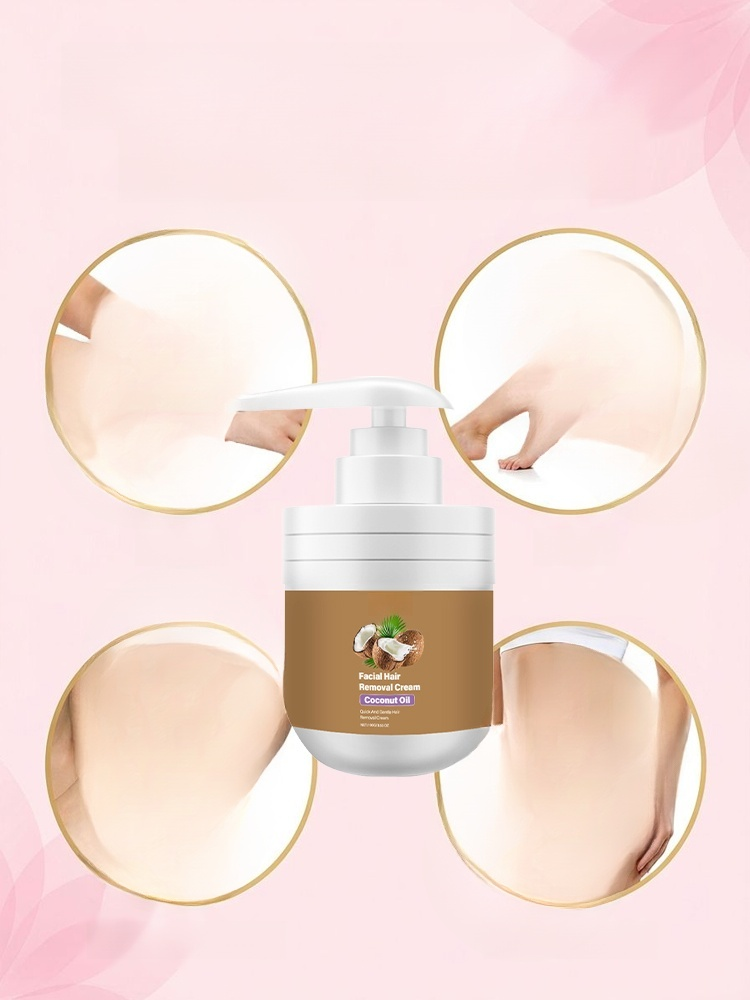 🧖‍♀️ Coconut Oil Facial Hair Removal Cream 💆‍♀️ 🌸 Natural coconut oil gently softens hair and soothes skin 🕐 Creamy texture, easy to apply ✨ Simultaneously nourishes hair follicles