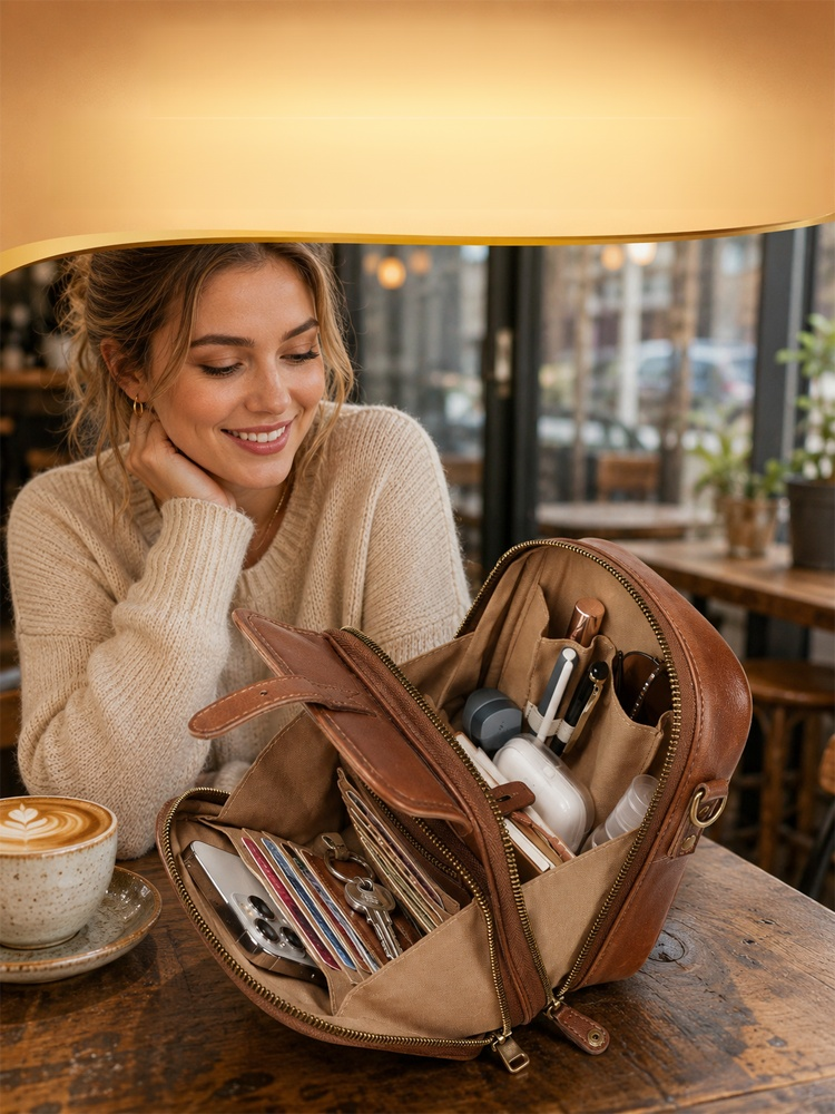 Unisex Trendy Messenger Bag, 100% Italian Leather, handcrafted vintage style. Double-layer space for essentials. Order now for 50% OFF limited deal.