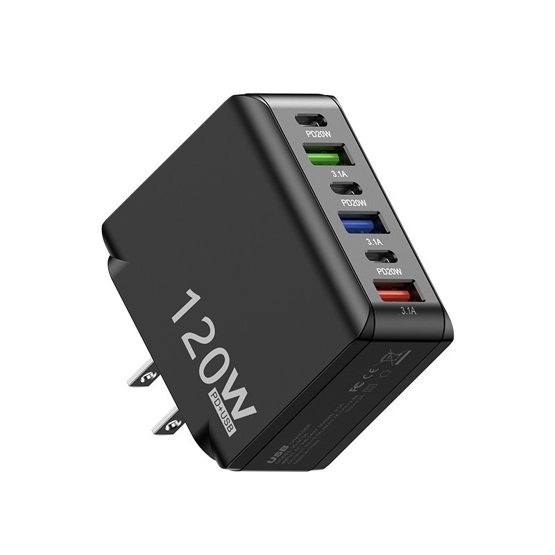 Six-port fast charging adapter, Plug it in. Restore original speed in 30 seconds. Charge 1% to 100% in 11 minutes. Buy.