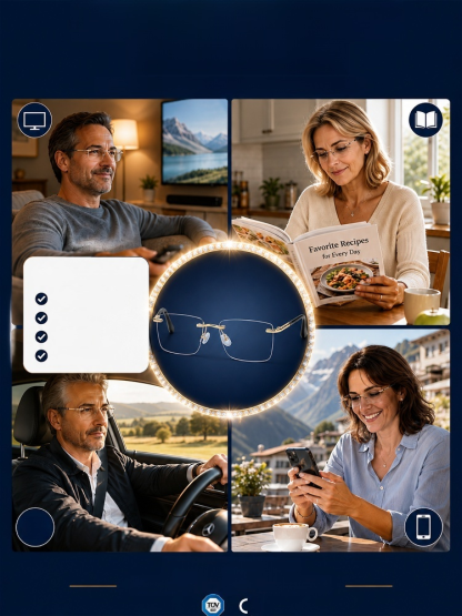 Diamond Rimless Blue Light Blocking Reading Glasses, One Pair for All Distances. Clear Vision, No Boundaries!
