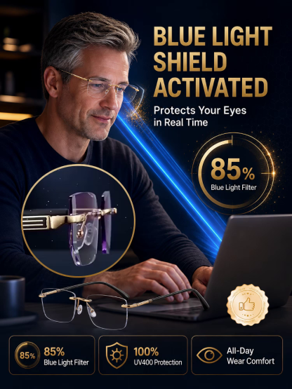 Diamond Rimless Blue Light Blocking Reading Glasses, One Pair for All Distances. Clear Vision, No Boundaries!