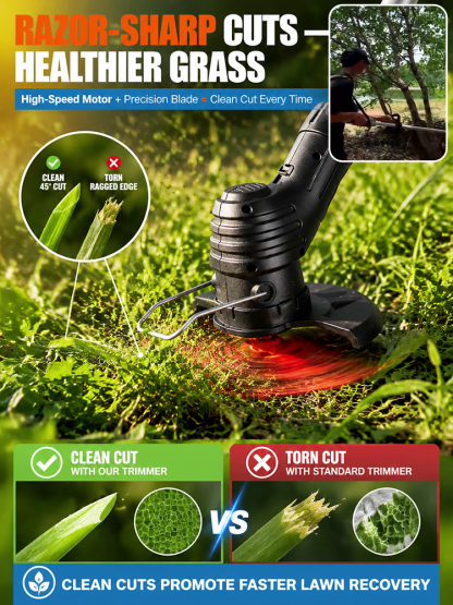 Foldable Rechargeable Garden Lawn Mower, Ditch the fumes and cords with one-touch power! SK-9 alloy blade covers 3X area per swing!