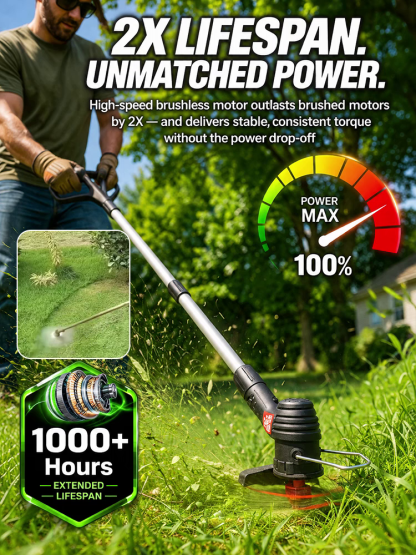 Foldable Rechargeable Garden Lawn Mower, Ditch the fumes and cords with one-touch power! SK-9 alloy blade covers 3X area per swing!