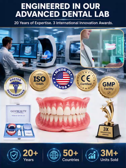 [Comfortable to Wear All Day] Premium Full Denture Set, Trusted by 10,000+ Users. Natural & Youthful Smile!