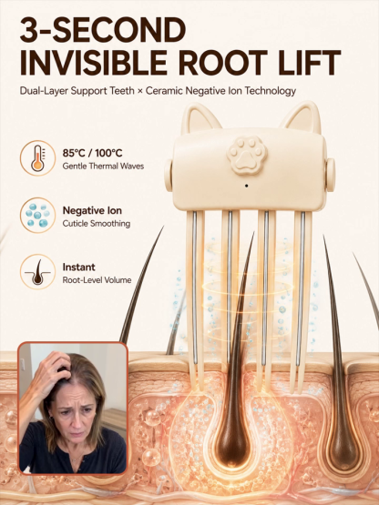 Instantly lifts and sets hair roots with heat! 3-Second Invisible Root Lift! Zero Chemicals, Scalp-Safe Heat.