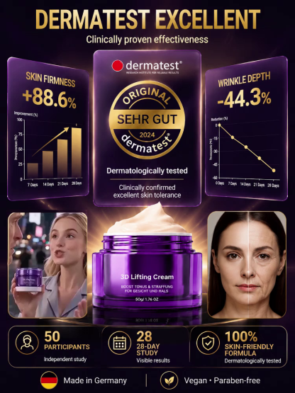 German Advanced 3D Firming & Lifting Cream, 28 Days to a Defined Jawline, -44.3% Reduction in Wrinkle Depth