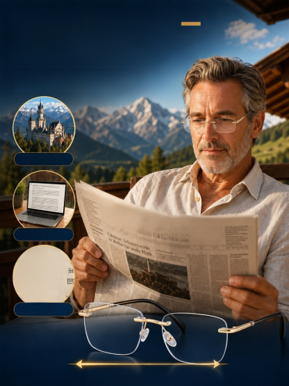 Diamond Rimless Blue Light Blocking Reading Glasses, One Pair for All Distances. Clear Vision, No Boundaries!