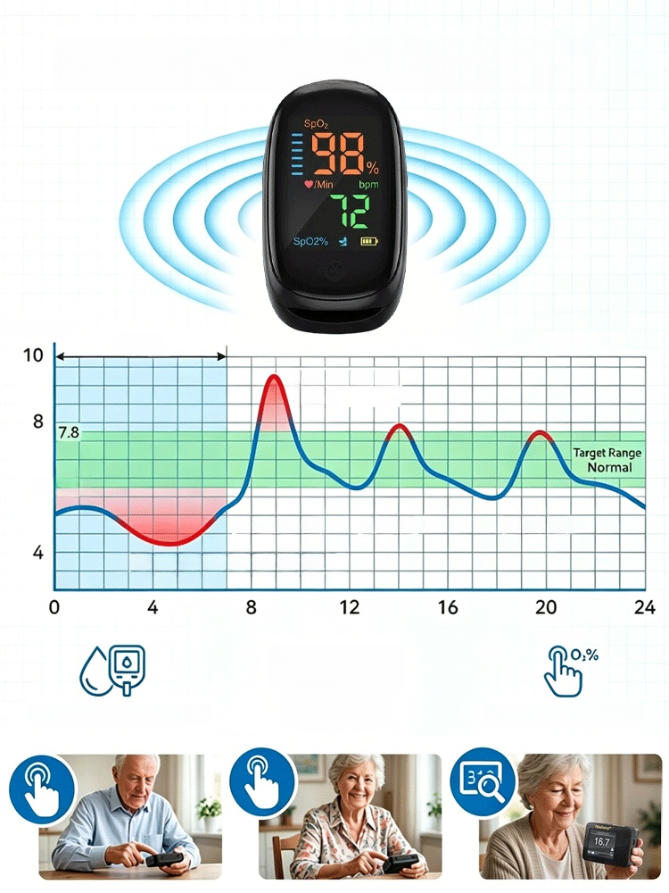 [99% Accuracy] Finger-Clip Pulse Oximeter, Results in 3 seconds, 99.9% accuracy, large, clear screen, simple and easy to use.