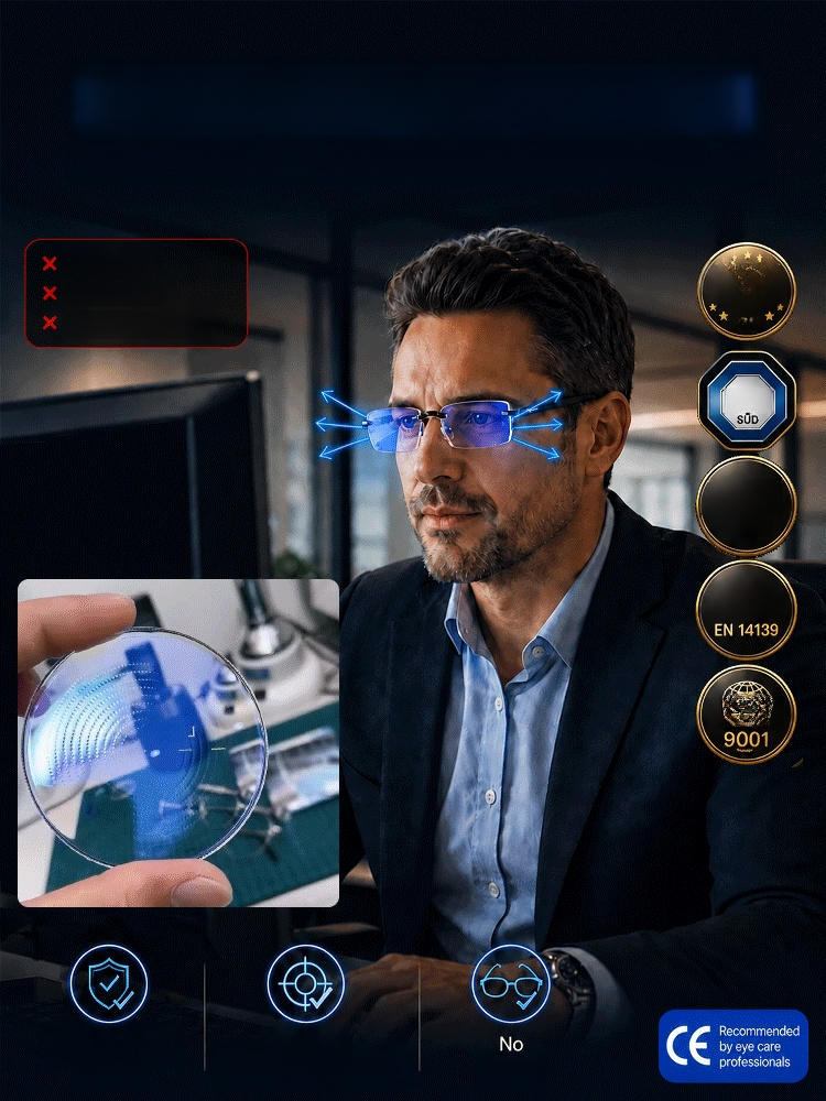 German Optical Precision Glasses: Clear Vision Near, Ultra-light Diamond-Cut Rimless Reading Glasses
